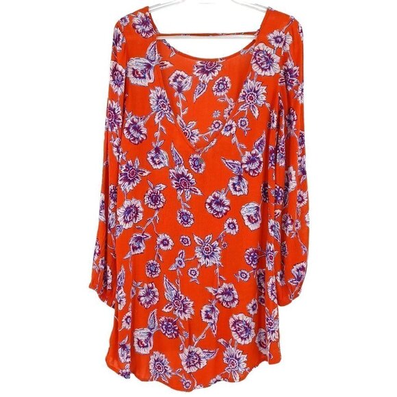 Billabong Orange Floral Shift Dress Women's XS Mini Boho Festival Hippie Beach - Picture 2 of 12